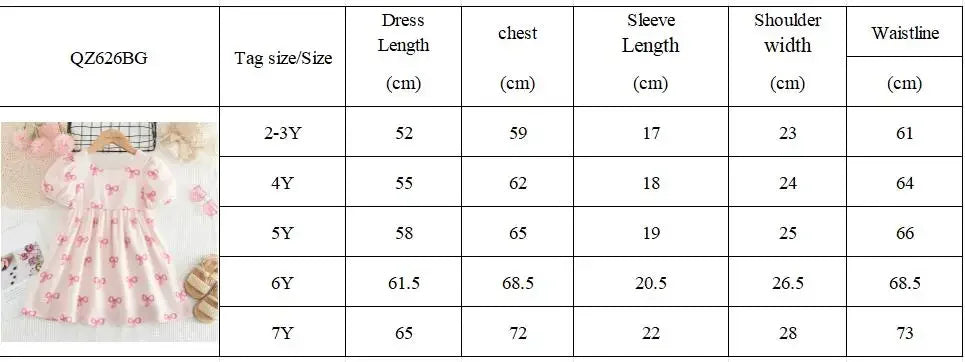 Bow Print Girls Casual Dress — Short Sleeve Sweet Summer Dress (3–7 Years)