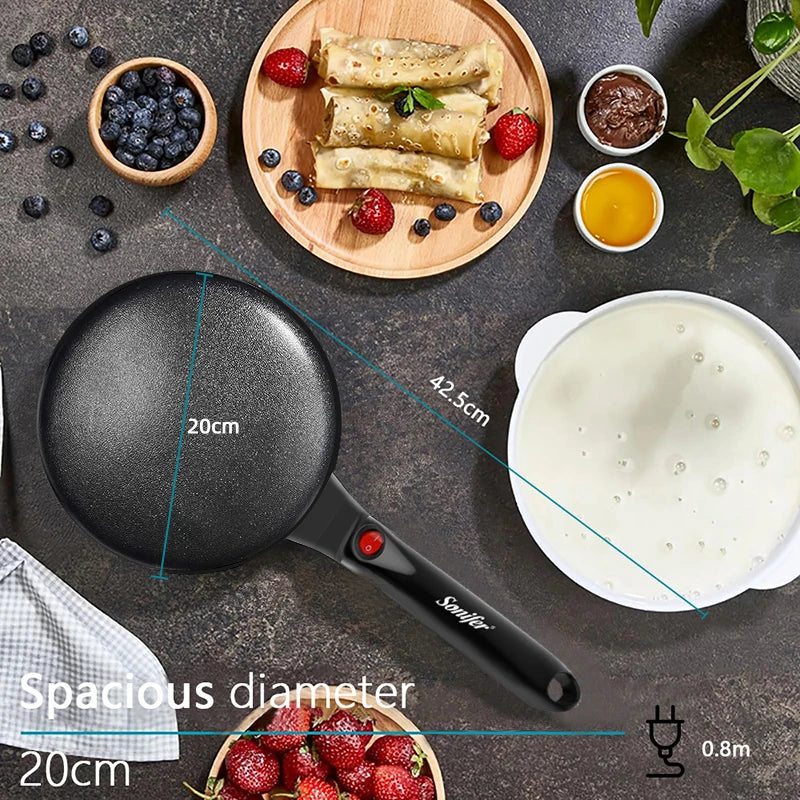 Electric Crepe Maker 600W — Non-Stick Plate Breakfast & Dessert Maker with Hook Storage