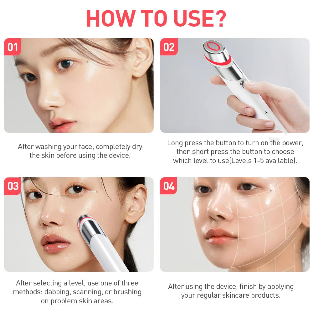 4-in-1 Microcurrent Skin Booster Wand – Red Light Therapy, Therapeutic Heat & Vibration Anti-Aging Face Tool