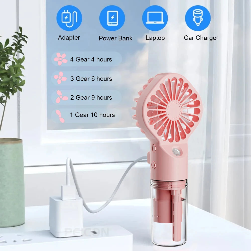 Portable Handheld Mist Fan with Humidifier — USB Rechargeable Mini Water Spray Fan