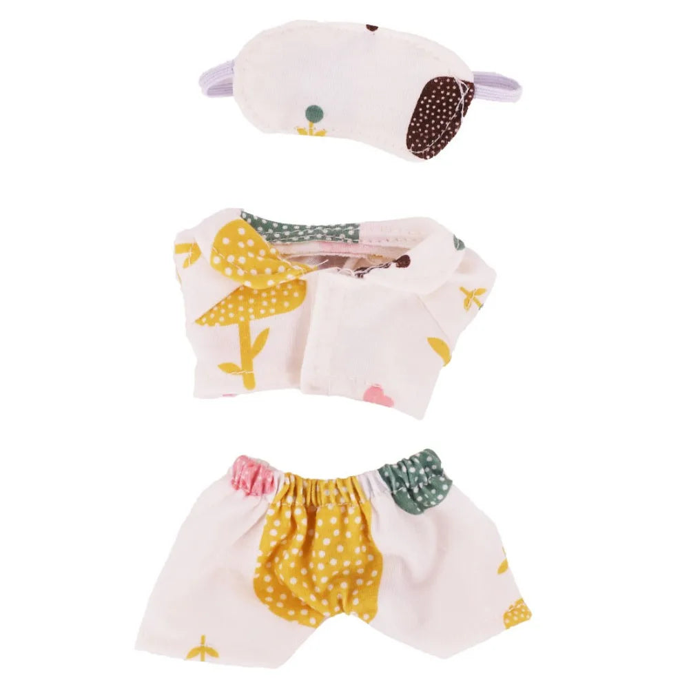 Doll Pajamas with Eye Mask – 15cm & 20cm Cotton Cartoon Doll Sleep Clothes & Bathrobe