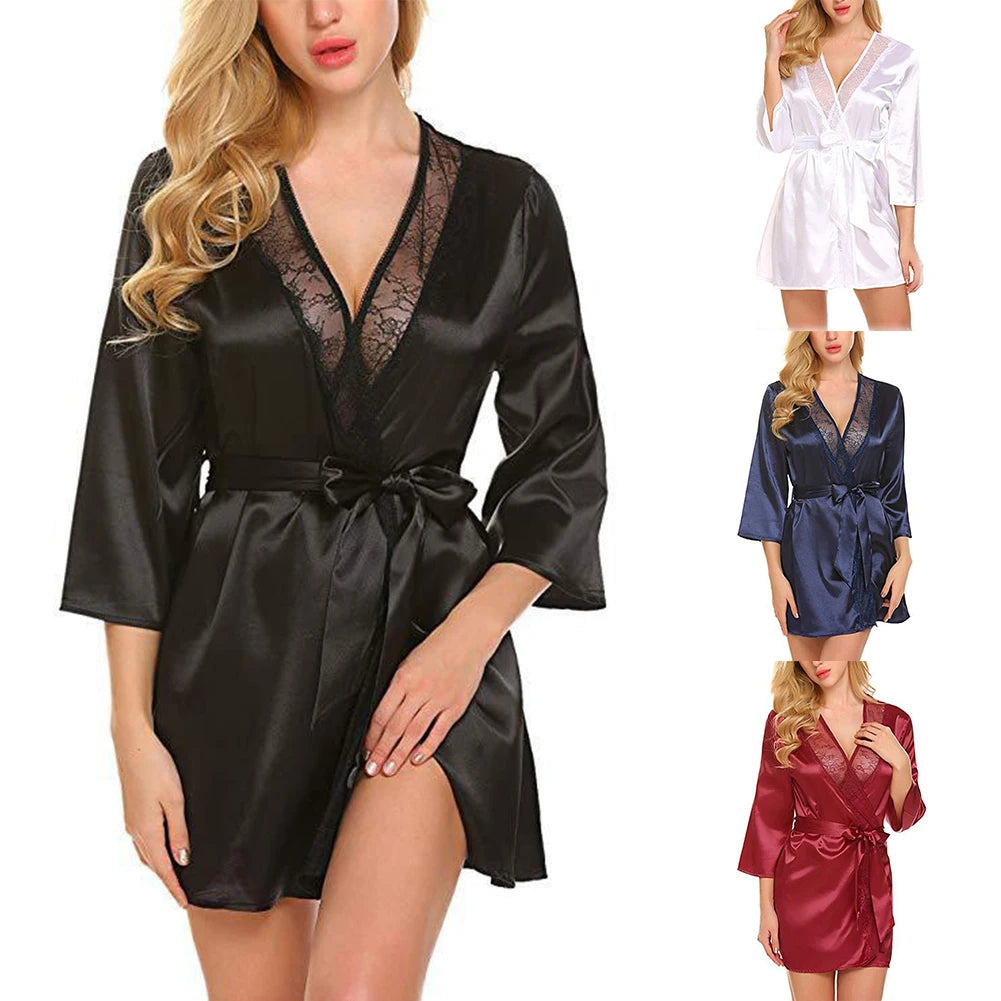 Women's Satin Silk Oversized Robe | V-Neck Sexy Imitation Silk Wrap Nightgown