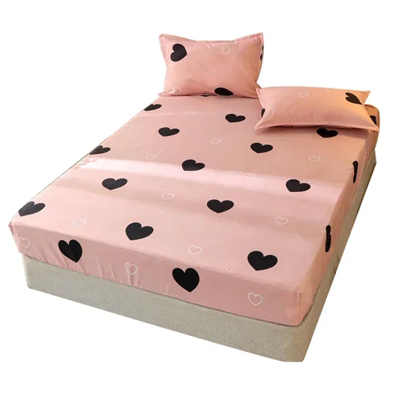 Fashion Print Elastic Fitted Sheet – Non-Slip Mattress Cover with Pillowcase, Multiple Sizes