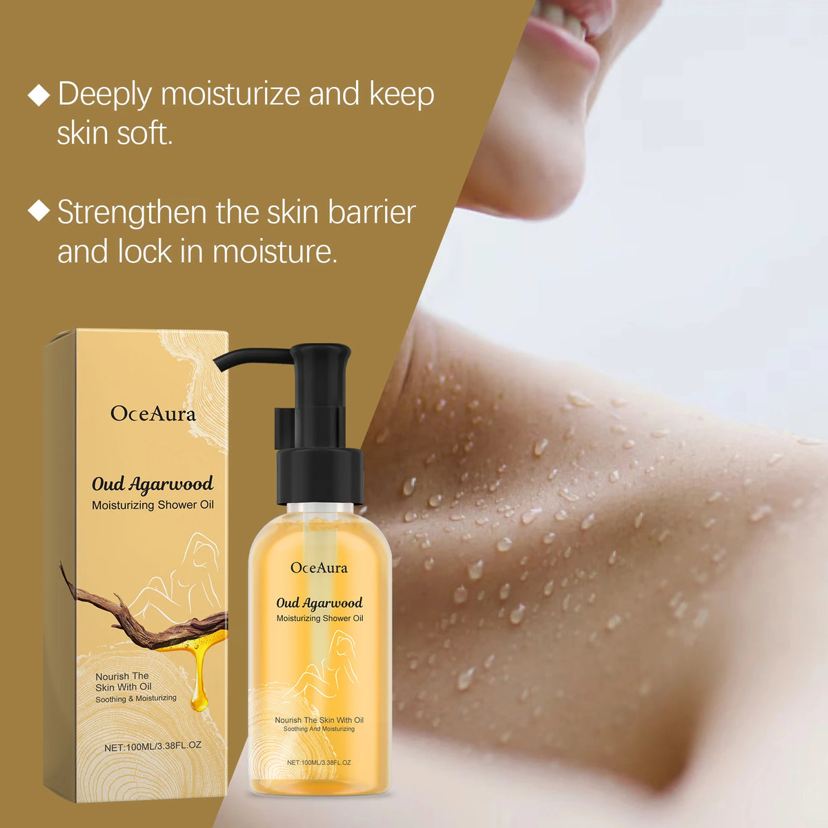 OceAura Bath Oil – Exfoliating Dead Skin Remover & Moisturizing Body Shower Oil with Ebony Fragrance