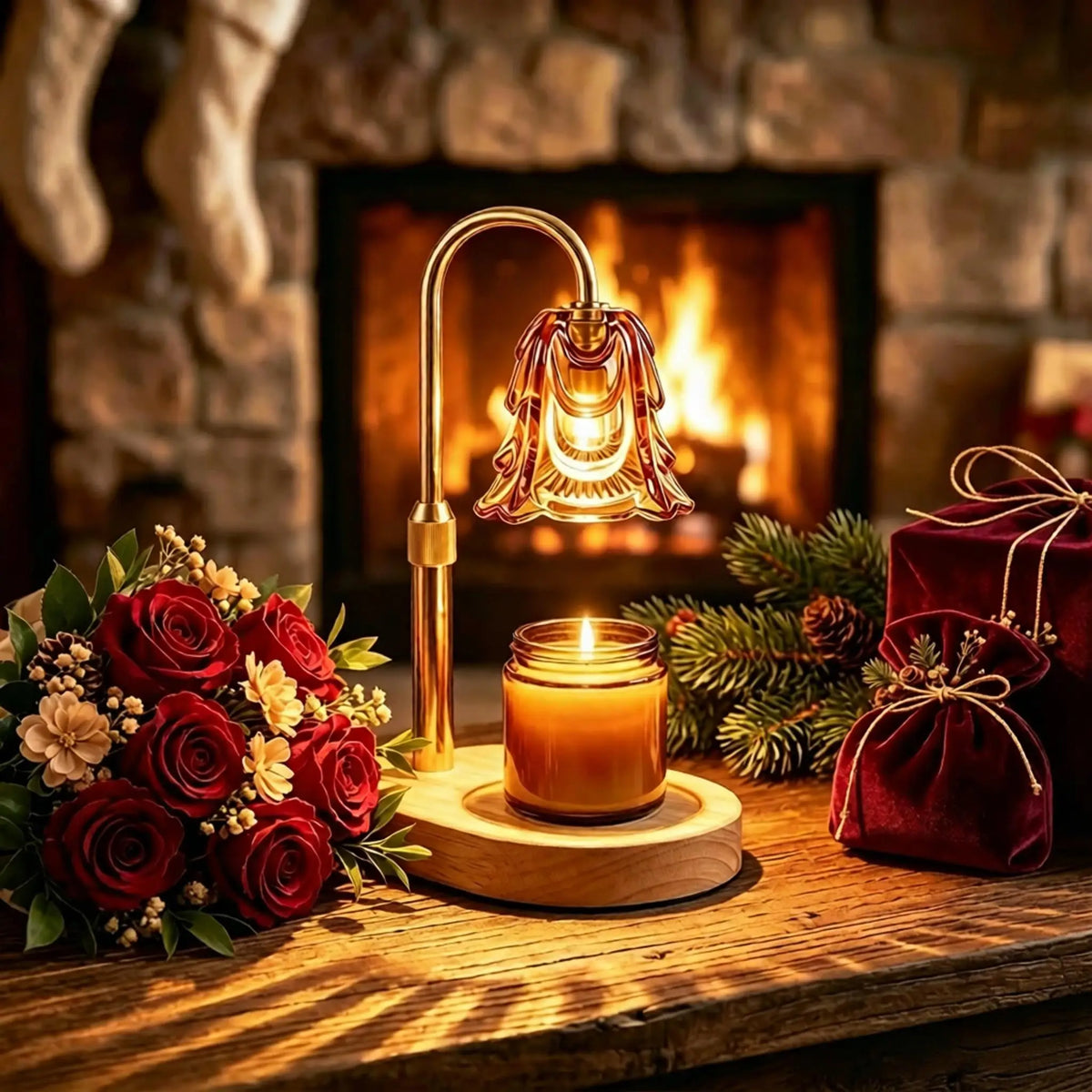 Gold Floral Glass Candle Warmer Lamp with Timer