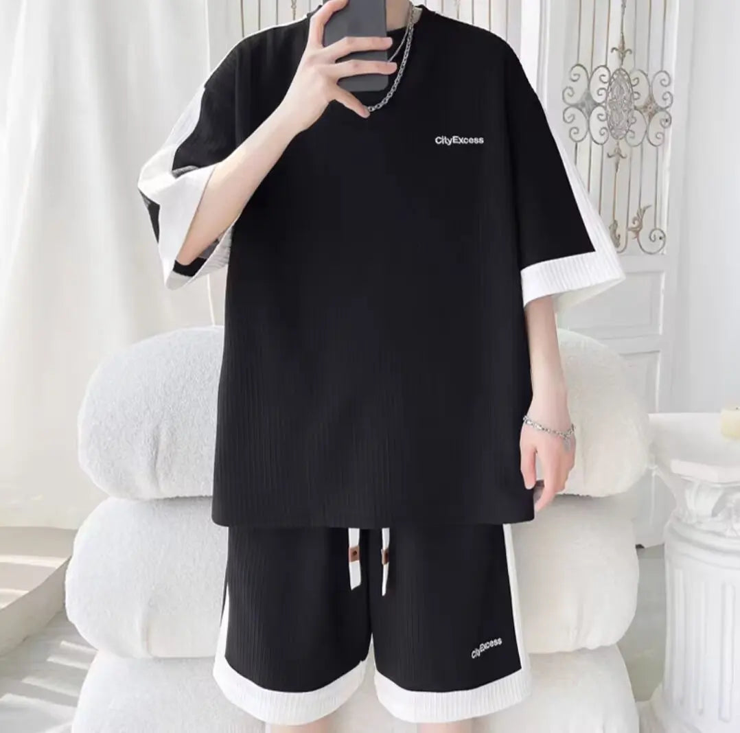 Men's Korean High Street T-Shirt & Shorts Tracksuit – Trendy 2-Piece Designer Set (S–6XL)