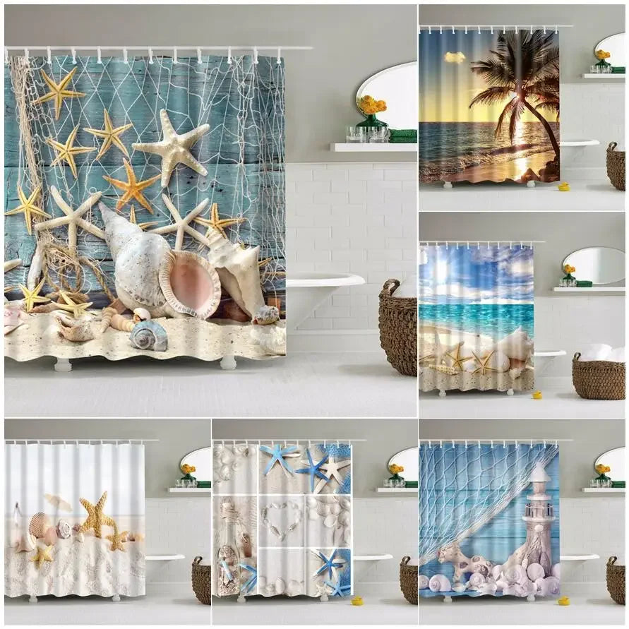 Seaside Beach Shells Bathroom Shower Curtain