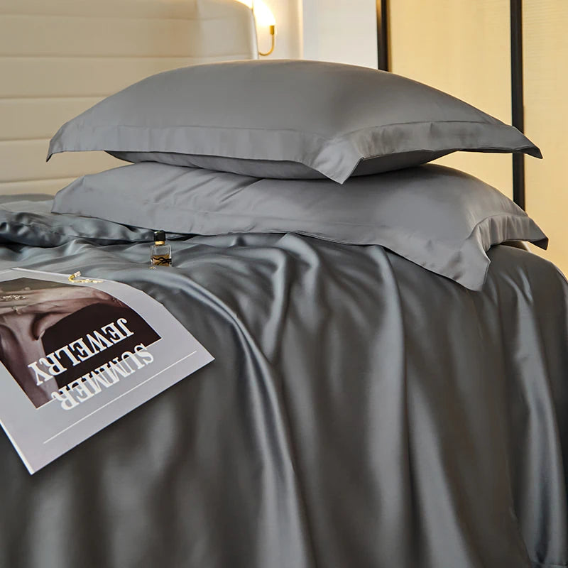600TC Lyocell Bedding Set – Silky Soft Duvet Cover with Bed Sheet & Pillowcases, 13 Colors & 6 Sizes