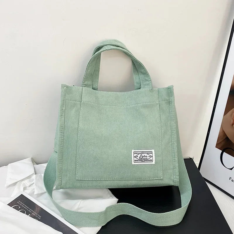 Vintage Corduroy Crossbody Tote Bag – Retro Casual Shoulder Purse for Women