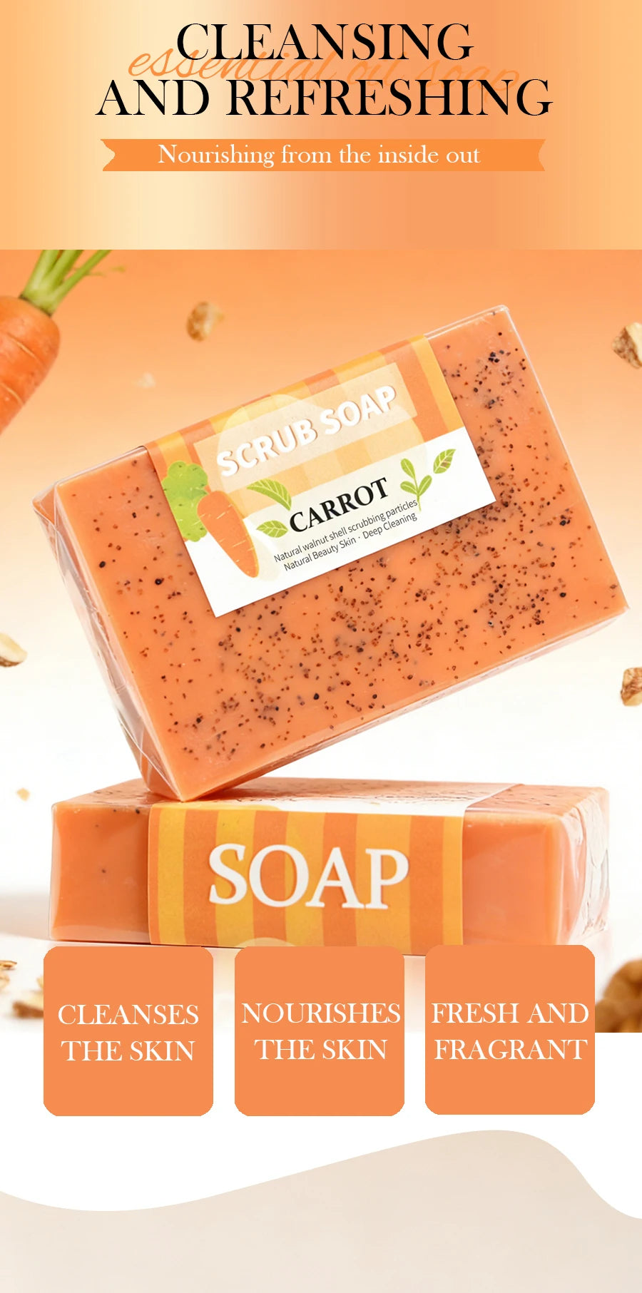 Organic Carrot Soap with Walnut Granules & Glycerin – Brightening Handmade Bar