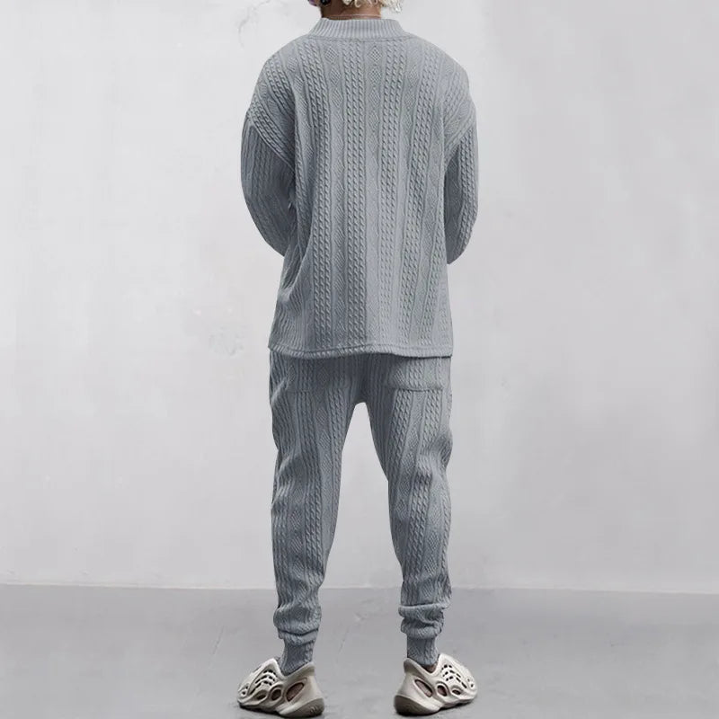 Men's Jacquard Knit Sweater & Casual Trousers Two-Piece Set