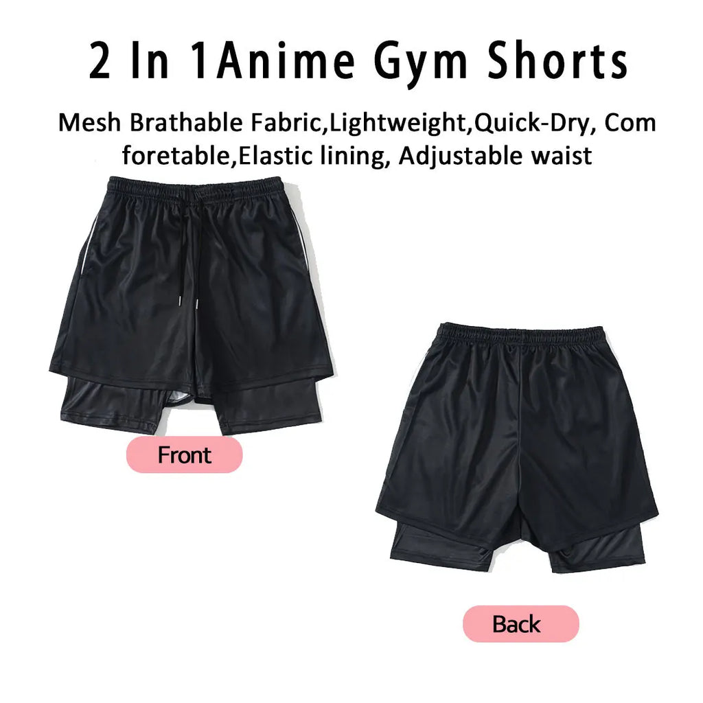 Anime Jujutsu Kaisen 3D Compression Shirt & Gym Shorts – Quick Dry Running Workout Sportswear