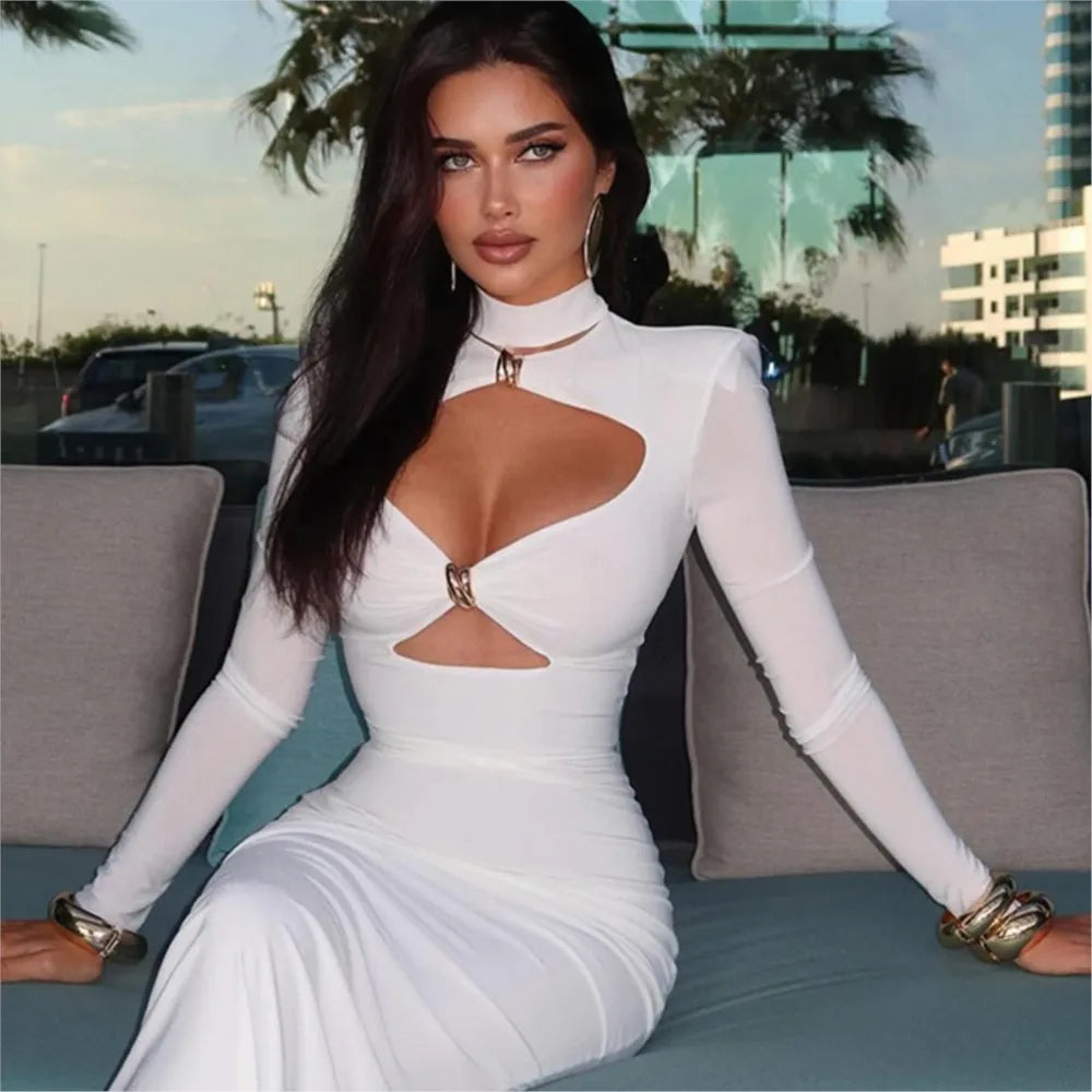 Elegant Evening Dress Dresses For Woman Party Wedding Vestido Lady Temperament Simple Style Long Sleeves Solid Color Package Hip