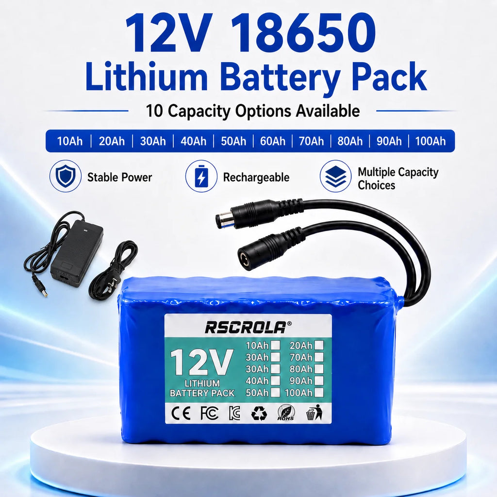 Rechargeable 12V 18650 Lithium Battery Pack with BMS – For Solar, LED Light, RC Model & Power Supply with Charger