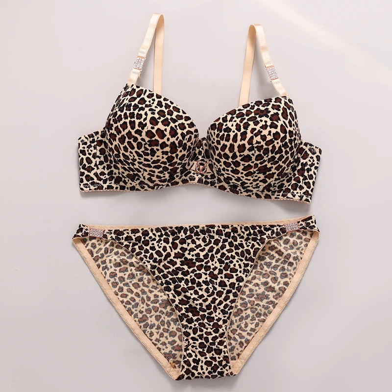 Sexy Leopard Print Push-Up Bra & Underwear Set