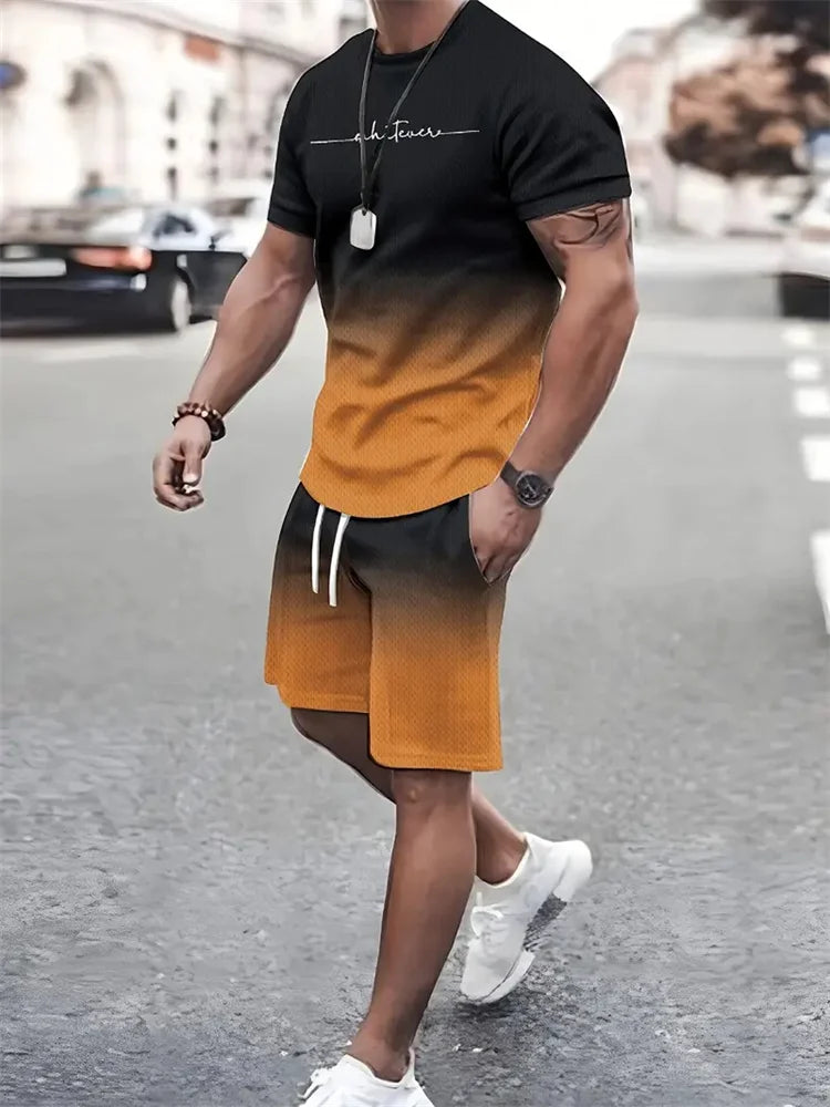 Men's Oversized 3D Print Crewneck T-Shirt & Drawstring Shorts Set