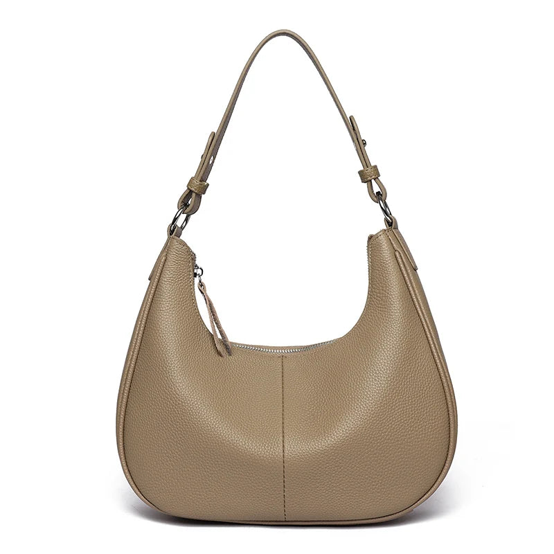 100% Genuine Cowhide Leather Half-Moon Underarm Tote Bag – Crossbody Shoulder Bag for Women
