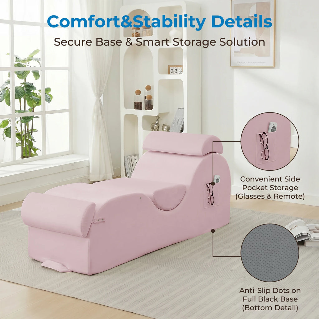 Velvet Yoga Chaise Lounge with Adjustable Footrest