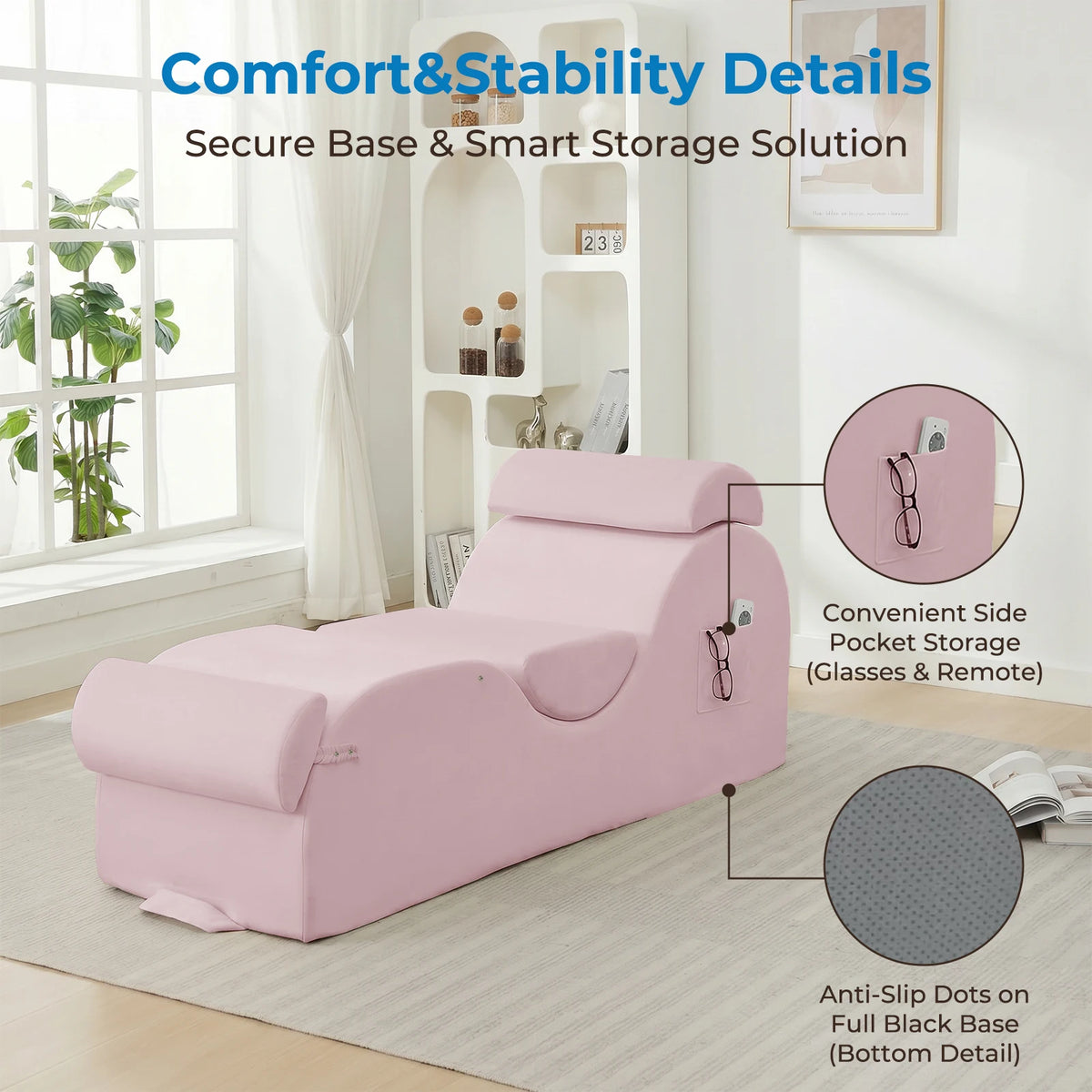 Velvet Yoga Chaise Lounge with Adjustable Footrest