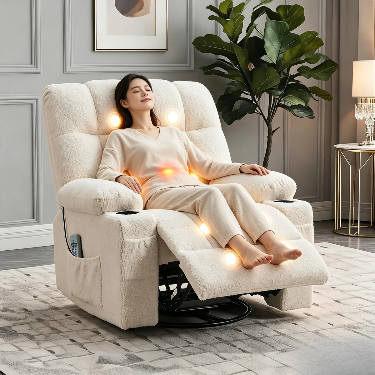 Swivel Rocker Recliner with Heat, Massage & Cup Holders