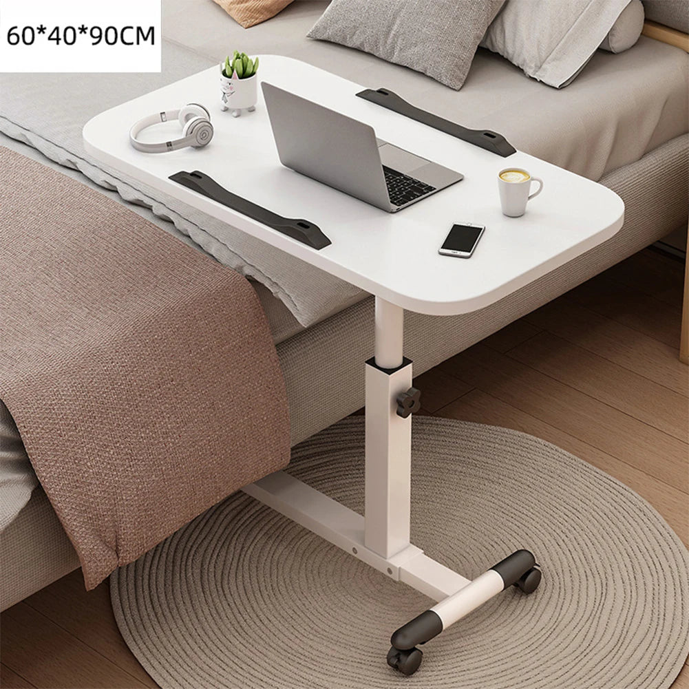 Overbed Table with Adjustable Height & Tilting Desktop — Rolling Hospital Bedside Laptop Desk on Wheels