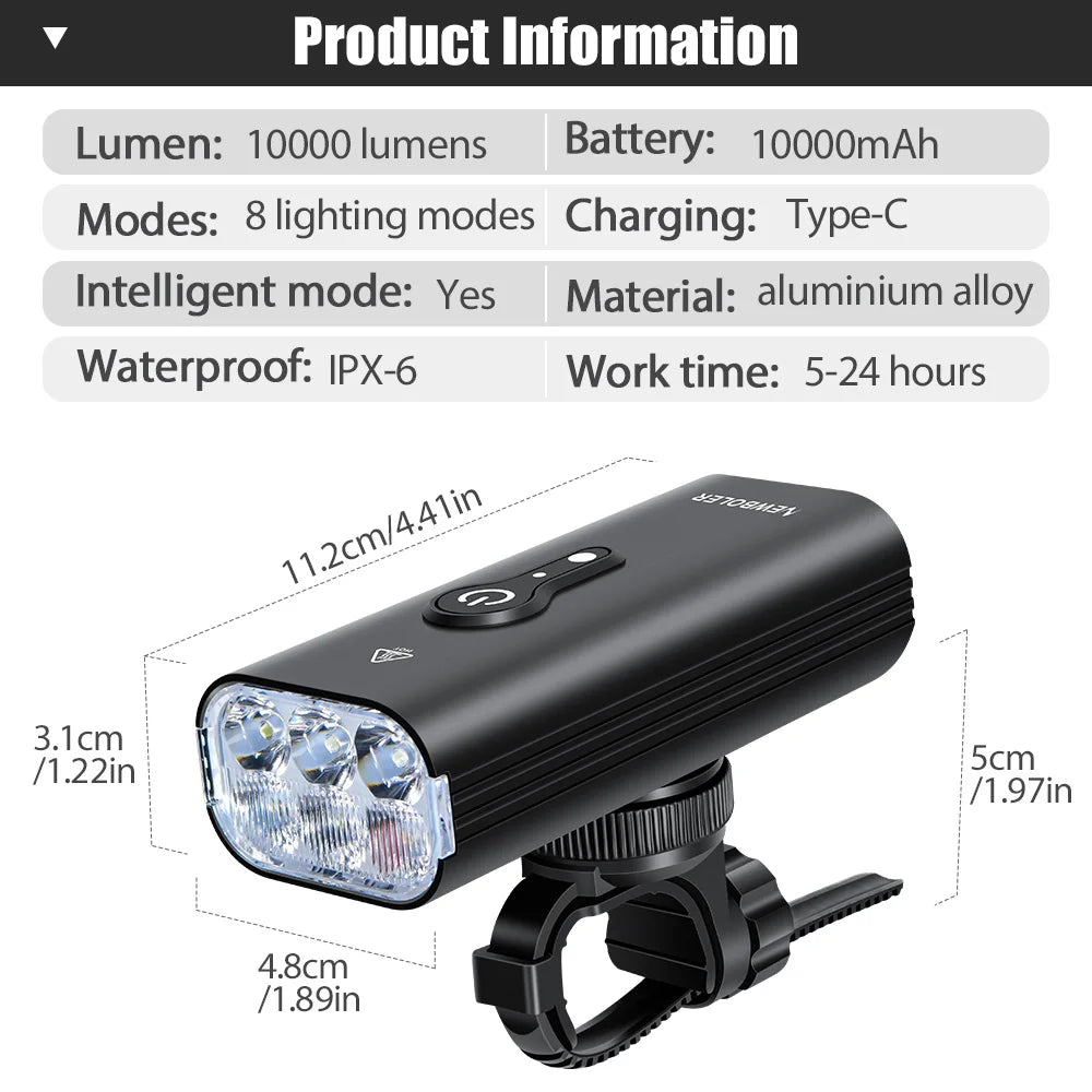 NEWBOLER 10000mAh Smart Bicycle Light – 10000LM Waterproof USB Rechargeable MTB Road Cycling Lamp