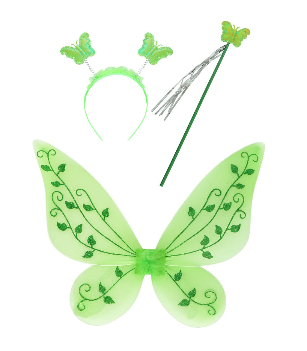 Tinkerbell Fairy Princess Dress — Green Elf Costume with Wings for Girls