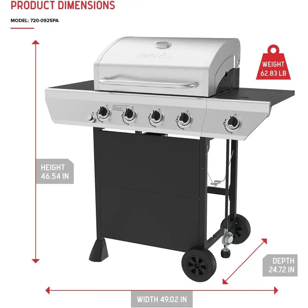 4-Burner Propane Gas Grill with Side Burner | 52,000 BTU, 562 Sq. In., Stainless Steel Lid & Control Panel, Cast Iron Grates, Outdoor Cooking