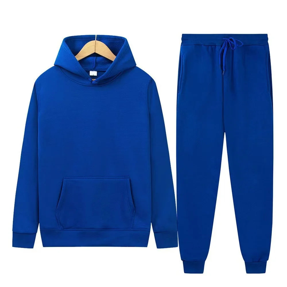 Men's Solid Color Hoodie & Pants Set – Casual Sport Tracksuit for Autumn Winter (S–3XL)