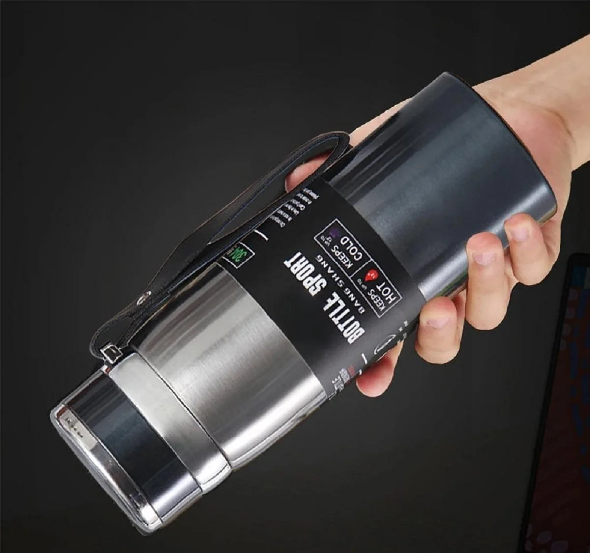 1L Stainless Steel Thermal Water Bottle — Vacuum Insulated Thermos with Handle for Hot & Cold Drinks