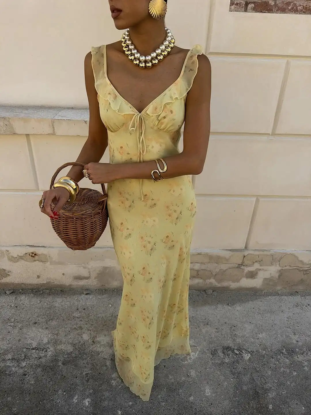 Floral Plunge Backless Maxi Dress — Sexy Fairy Beach Vacation Dress