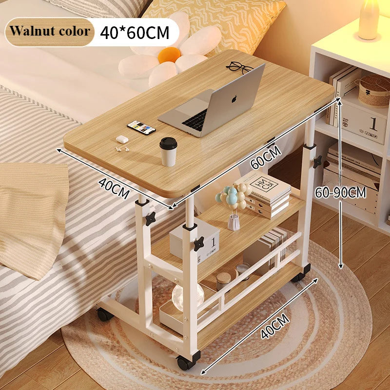 Mobile Adjustable Height Desk with Storage Shelf — Rolling Bedside Desk, Optional USB Fan & Light, 60–90cm