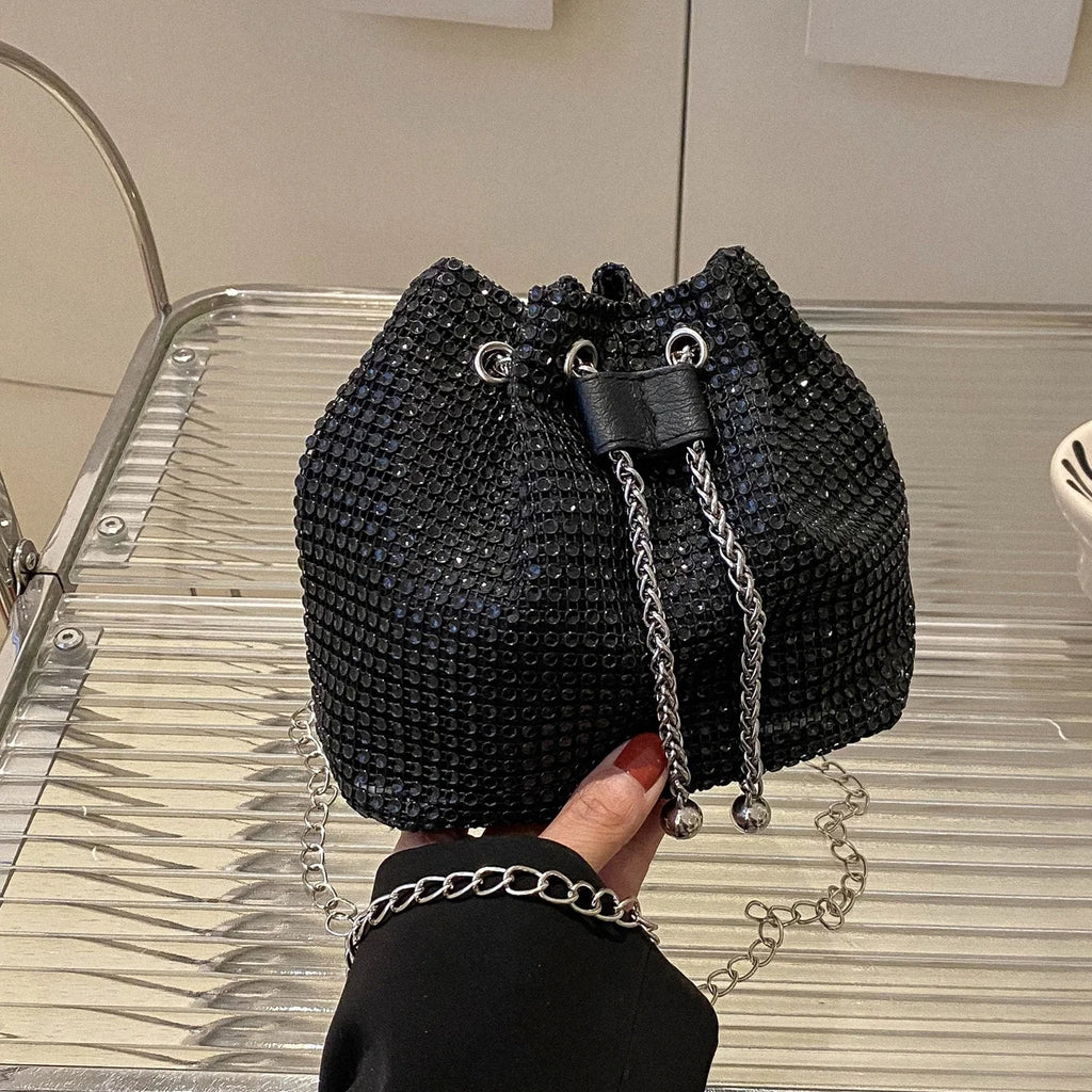 Rhinestone Drawstring Crossbody Bucket Bag – Formal Handbag for Women