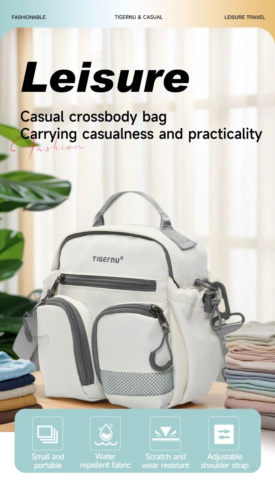 Tigernu Chain Accent Nylon Crossbody Satchel – Waterproof Commuter Shoulder Bag for Women