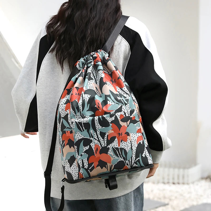 Women's Drawstring Backpack – Foldable Nylon Daypack
