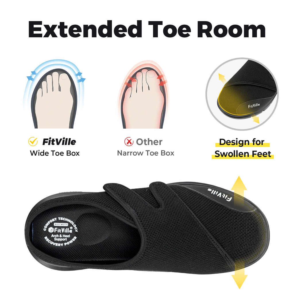 Men's Extra Wide Diabetic Half Slippers – Adjustable Lightweight for Swollen Feet & Plantar Fasciitis