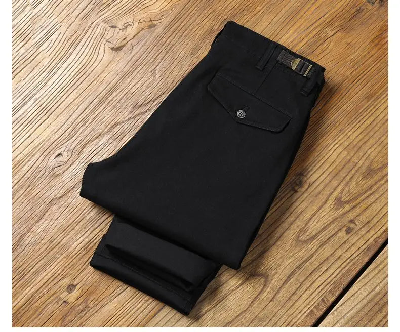 Men's Vintage Straight Leg Cotton Workwear Trousers — Loose Fit Retro Pants for Autumn & Winter