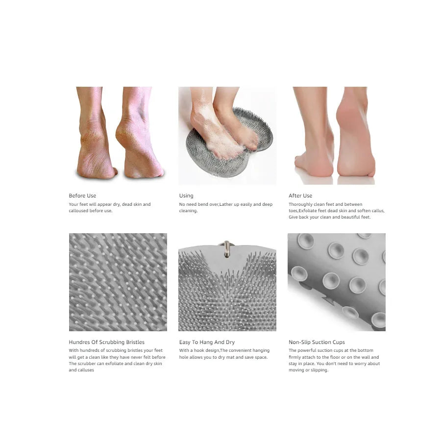 Shower Foot Scrubber Mat – Wall-Mounted Exfoliating Back Washer & Bath Pad with Suction Cups