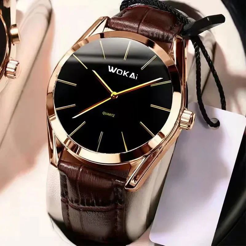 Men's Moon Phase Chronograph Quartz Watch | Luminous Leather Strap Luxury Sport Wristwatch