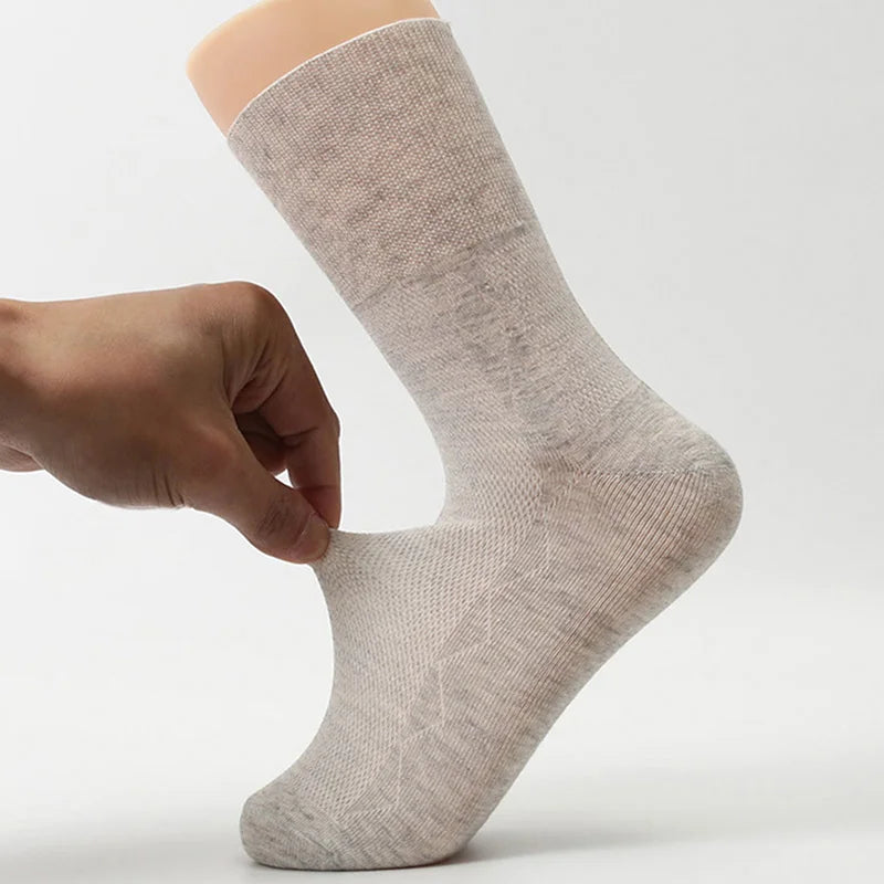 Plus Size Diabetic Loose Mouth Socks Size 48–50 – 5 Pairs Non-Binding Varicose Vein Socks for Older Men & Diabetes Patients