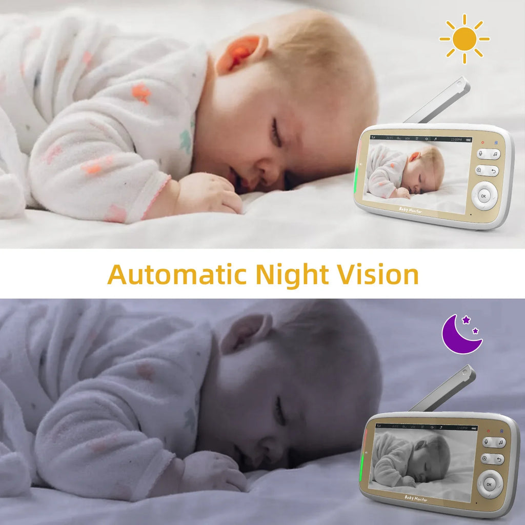 5" WiFi Baby Monitor – PTZ 355°, 3x Zoom, Night Vision, 2-Way Audio, App + Monitor, 22H Battery