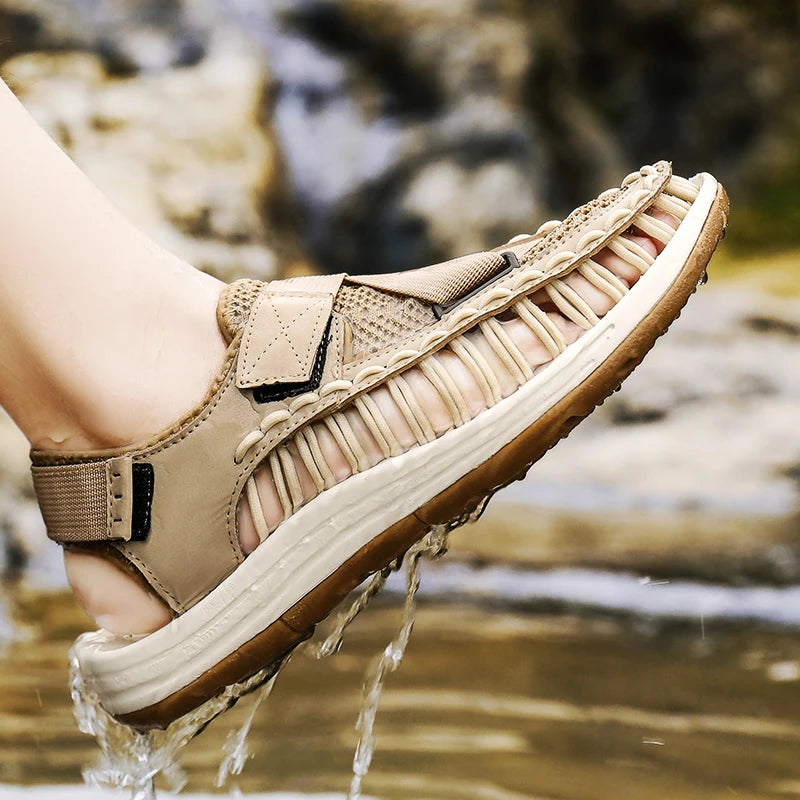 Men's Handmade Woven Beach Sandals – Breathable Casual Flat Sandals