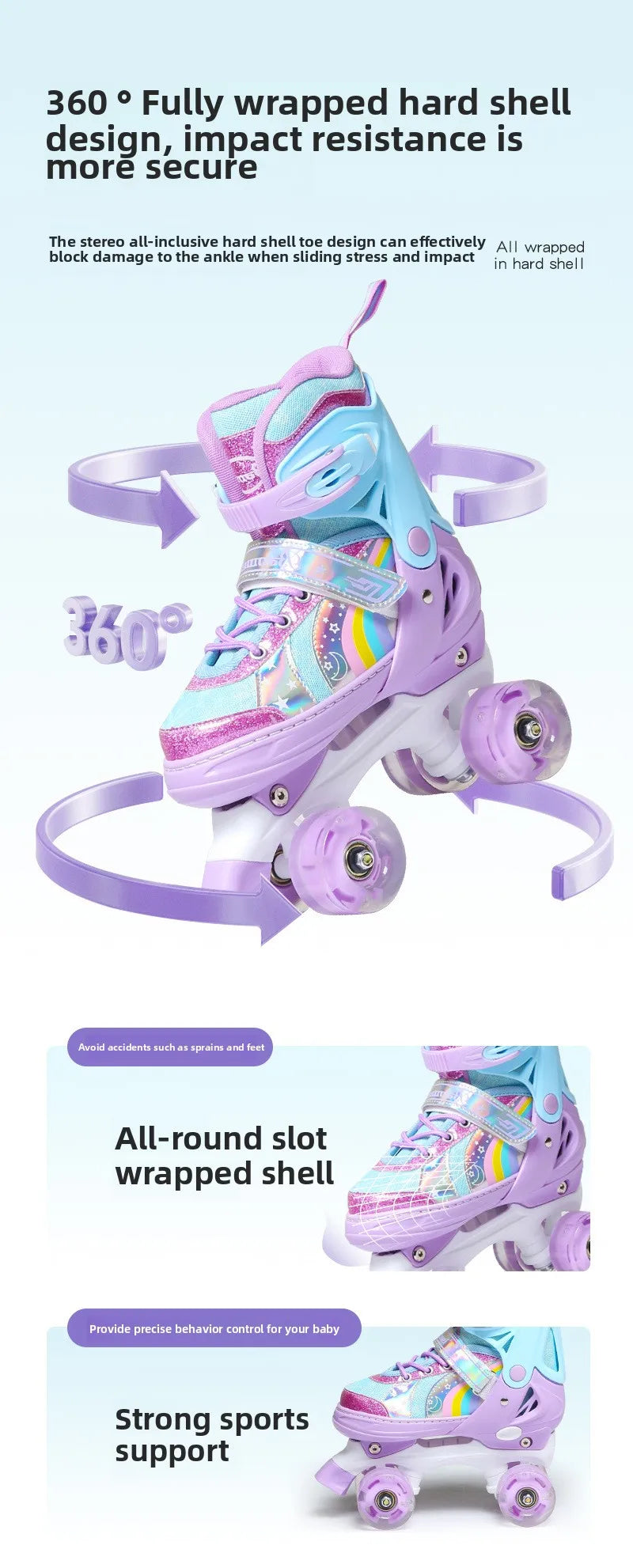 Children's Colorful 4-Wheel Flashing Roller Skates – Beginner Skates for Boys & Girls Ages 2-12