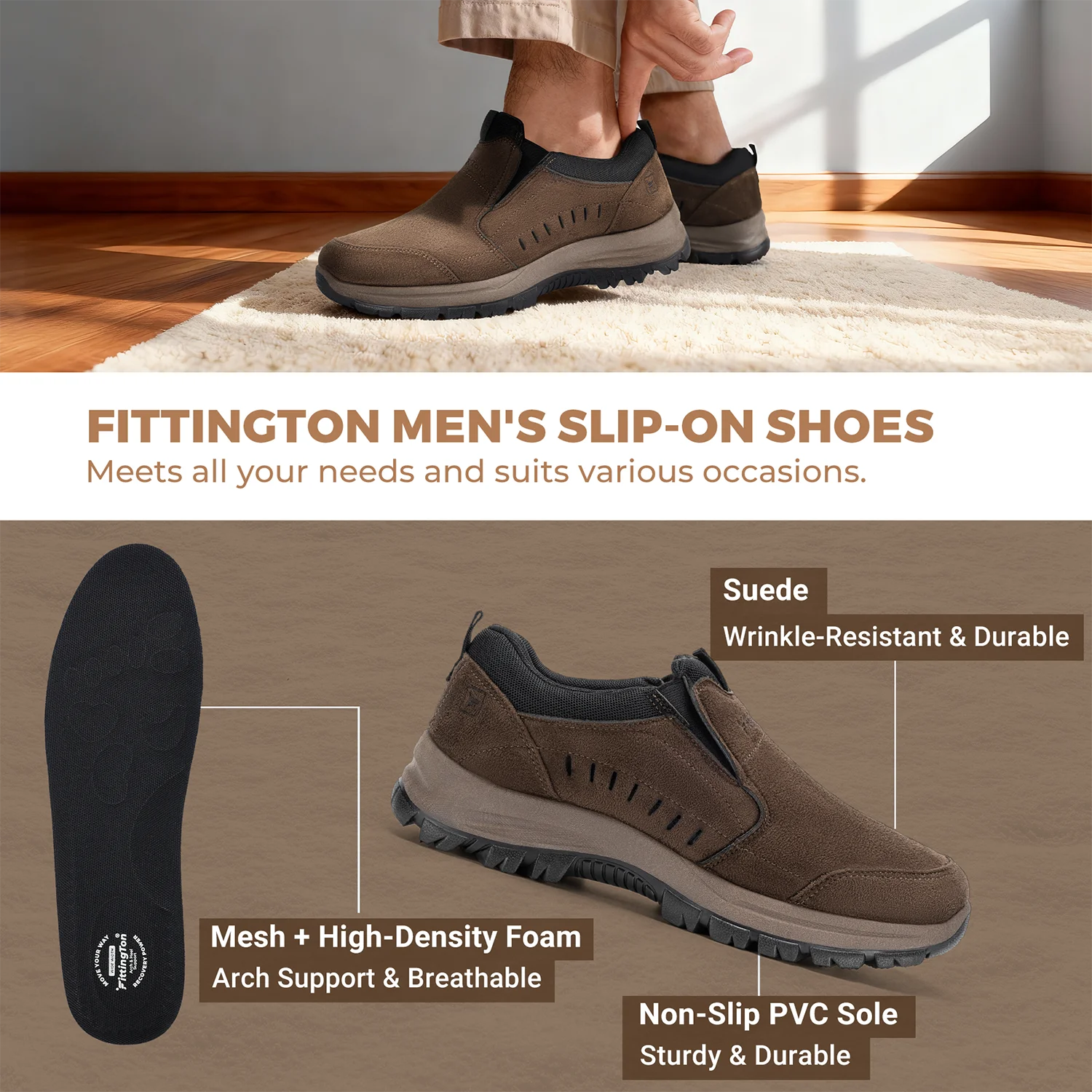 Men's Slip-On Loafers – Lightweight Business Casual Shoes with Arch Support