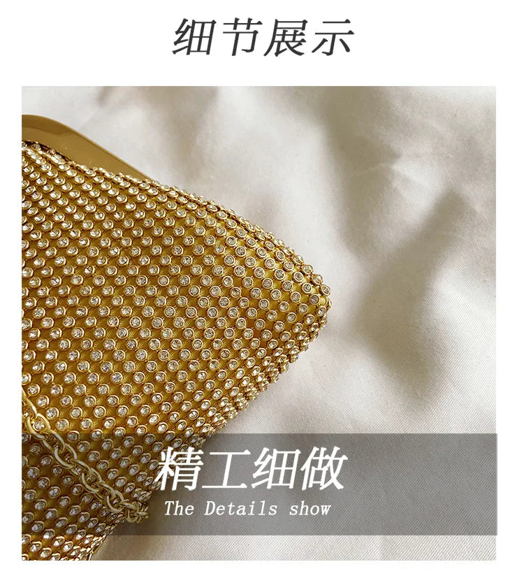 Golden Metal Bow Evening Clutch Bag – Shiny Bridal Chain Shoulder Bag for Wedding & Party