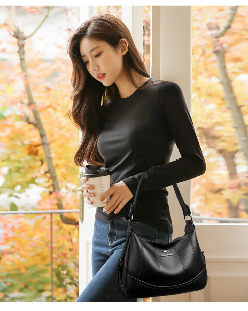 VANDERWAH Genuine Leather Two-Layer Flap Shoulder Bag – Luxury Crossbody Messenger Handbag for Women