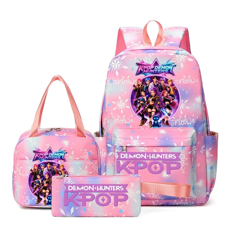 KPop Demon Hunter 3-Piece Backpack Set – School Bag, Shoulder Bag & Clutch