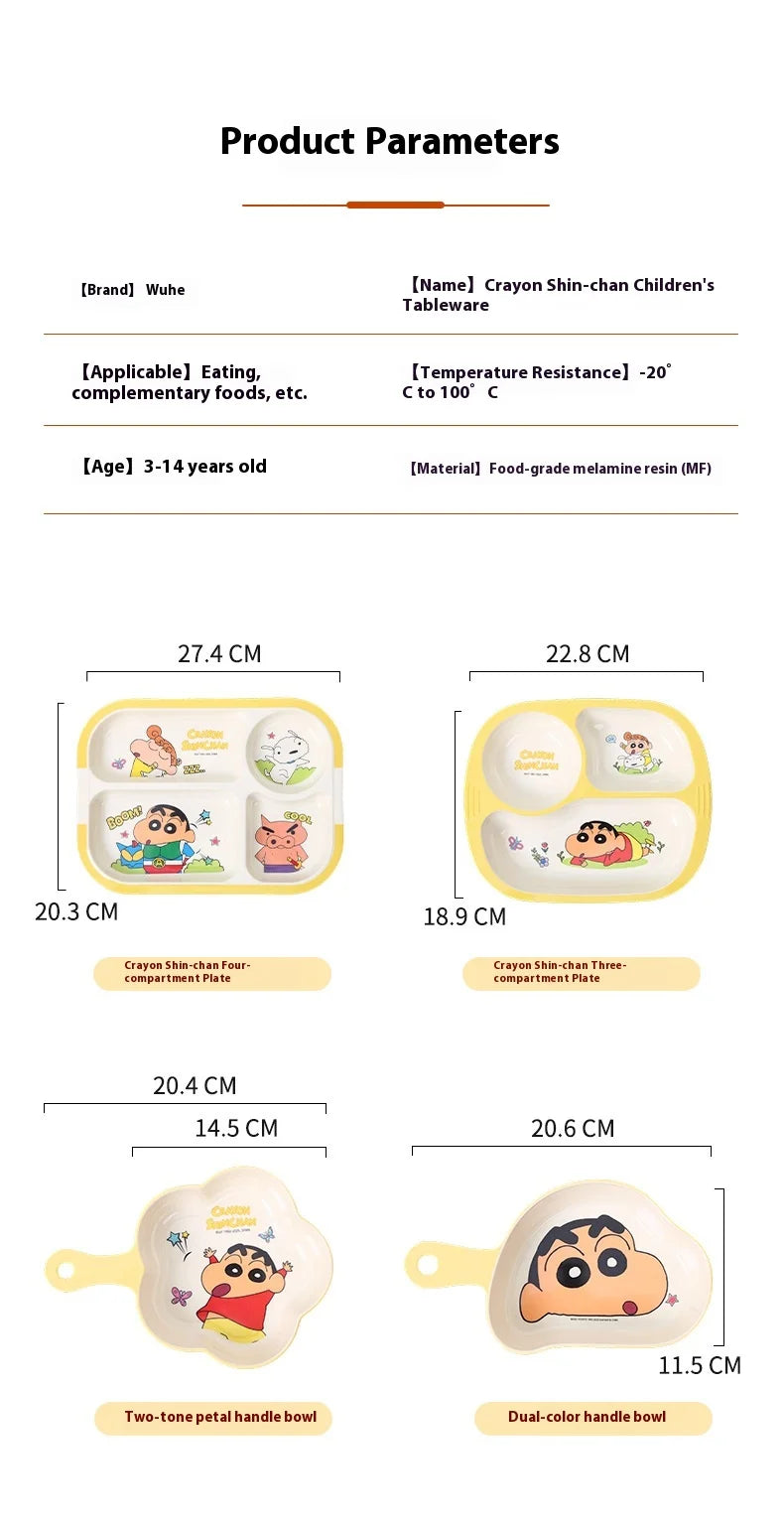 Crayon Cartoon Children's Bowl Set — Soup Bowl & Divided Plate