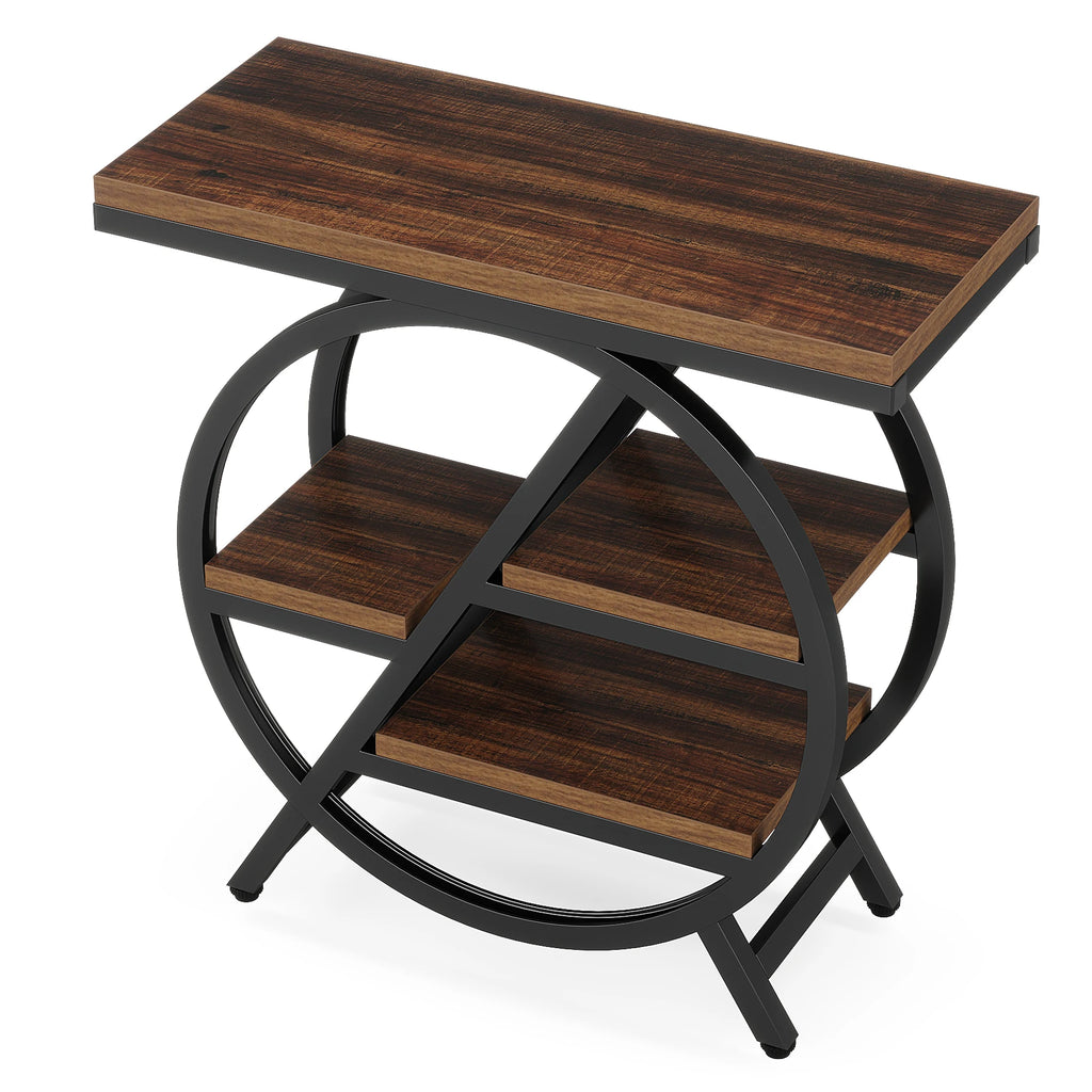 Tribesigns 3-Tier Narrow Side Table — Wood & Geometric Metal Frame