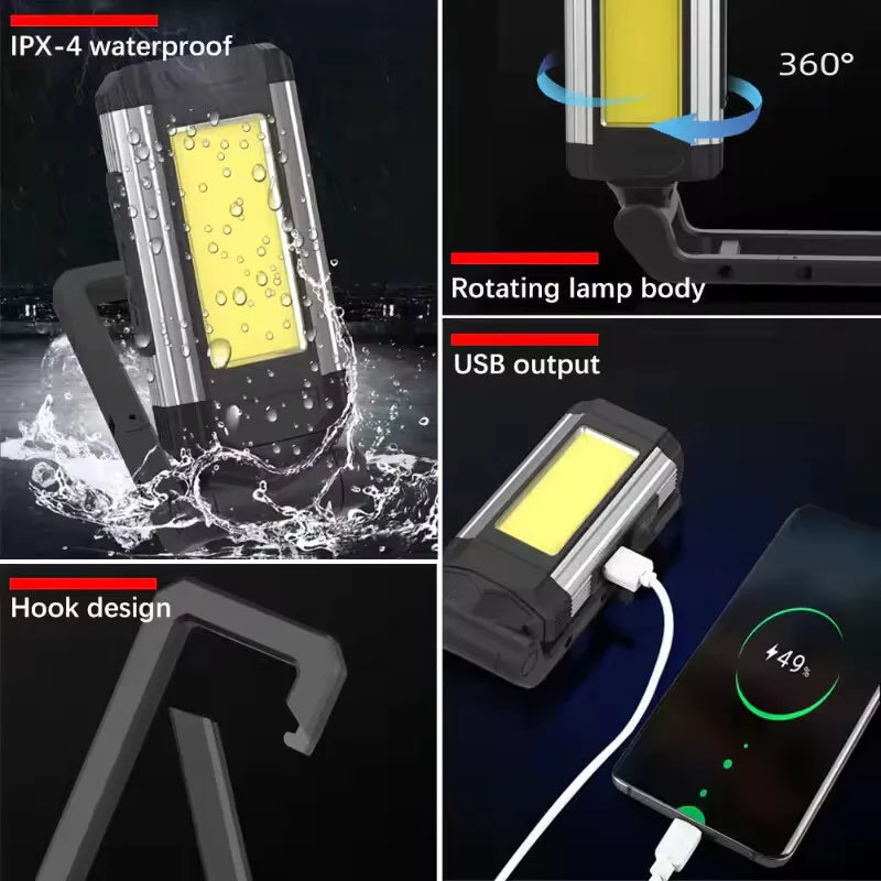 2026 Portable COB Magnetic Work Light — Rechargeable LED Flashlight for Camping & Car Repair